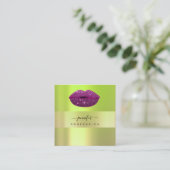 ロゴlIpsグリーンパープルプロフェッショナルメイクアップアーティスト スクエア名刺 (スタンド正面)