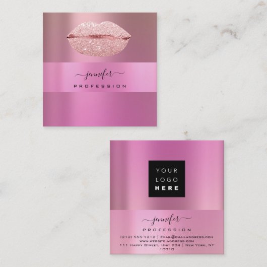 ロゴlIpsバラピンクプロフェッショナルメイクアップアーティスト スクエア名刺 (正面/裏面)