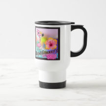 ロゴMerch Mug、BrocedGranny、フラミンゴ&ハイビスカス!