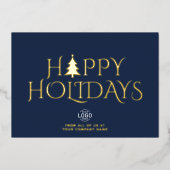 ロゴNavy 企業の Blueエレガント Christmas Happy 箔シーズンカード (正面)