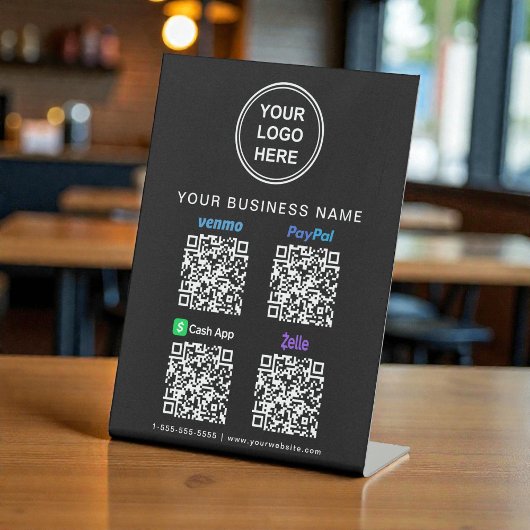 ロゴPaypal Venmo CashApp Zelle QRコードブラック 台座サイン