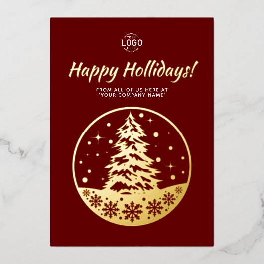 ロゴPineTree金ゴールドバーガンディーカレンダーホリデーズカード 箔招待状 (正面)