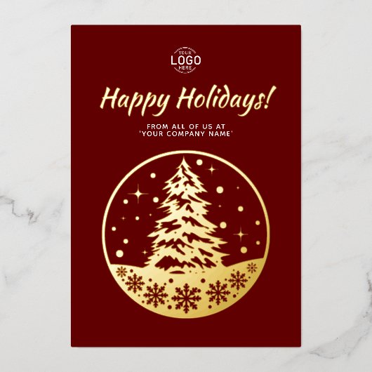 ロゴPineTree金ゴールドバーガンディーカレンダーホリデーズカード 箔招待状 (正面)