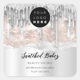 ロゴQRコードありがとうストローク銀滴 スクエアシール