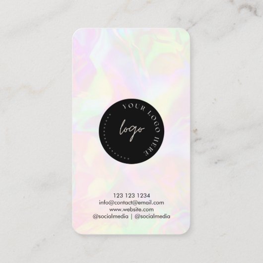 ロゴQRコードおよび写真の虹色ホログラフィックガーリー 名刺 (裏面)