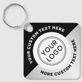 ロゴQRコードおよび文字の黒い灰色のグラデーション キーホルダー (正面)