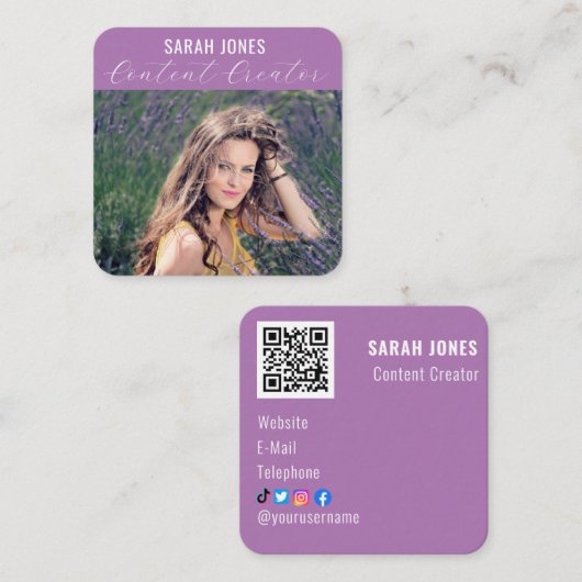 ロゴQRコードインフルエンサーのソーシャルメディア スクエア名刺 (正面/裏面)