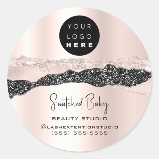 ロゴQRコードオンラインショップシルバーグリッターバラ赤面 ラウンドシール (正面)