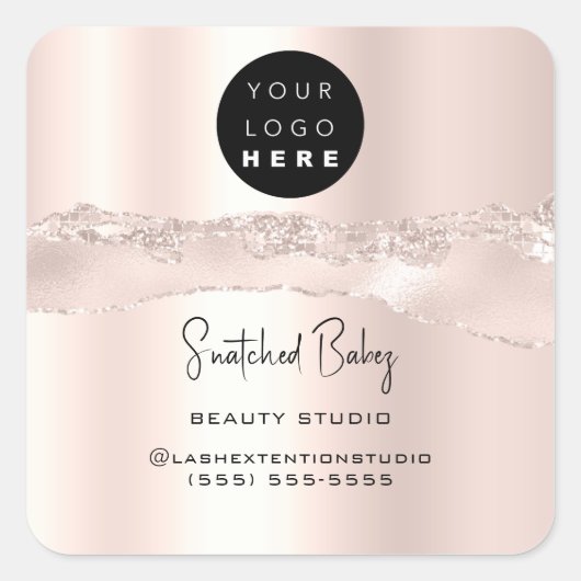 ロゴQRコードオンラインショップシルバーグリッターRosePowder スクエアシール (正面)