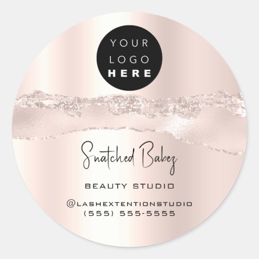 ロゴQRコードオンラインショップシルバーグリッターRosePowder ラウンドシール (正面)