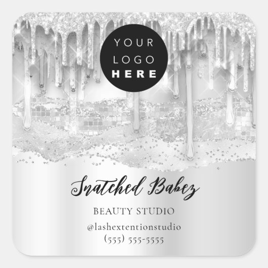 ロゴQRコードオンラインショップストロークシルバーグレードリップ スクエアシール (正面)