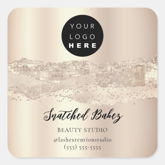 ロゴQRコードサンキューストロークバラグリッター スクエアシール (正面)