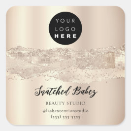 ロゴQRコードサンキューストロークバラグリッター スクエアシール