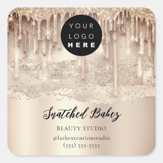 ロゴQRコードサンキューストロークバラ金ゴールドドライブ スクエアシール (正面)