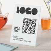 ロゴQRコードスキャンメニュー白レストランテーブル 台座サイン (インサイチュ)
