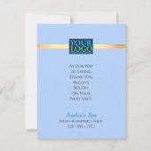 ロゴQRコードバス名、金ゴールドストライプライトブルー サンキューカード (裏面)