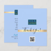 ロゴQRコードバス名、金ゴールドストライプライトブルー サンキューカード (正面/裏面)