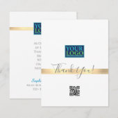 ロゴQRコードバス名、金ゴールドストライプ、グレー/青 サンキューカード (正面/裏面)