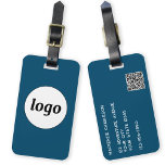 ロゴQRコードビジネスティール（緑がかった色）緑 ラゲッジタグ<br><div class="desc">ビジネスシンプル用のロゴデザイン。ロゴ、QRコードおよび詳細を自分のロゴに置き換え、デザインツールの背景色をに変更しカスタマイズます。顧客、顧客および従業員に対する与えプロモーション項目として、およびビジネス旅行やトレードショーに最適。</div>