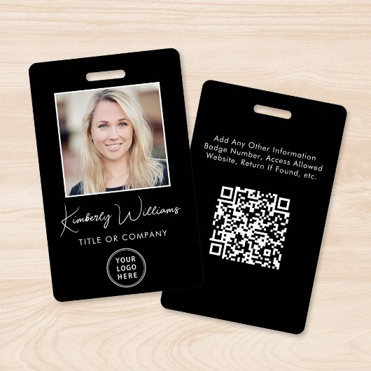 ロゴQRコードブラック従業員の写真ID バッジ