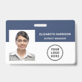 ロゴQRコードブルーフォト従業員ID バッジ (正面)