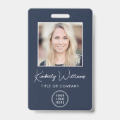 ロゴQRコードブルー従業員の写真ID バッジ (表面)