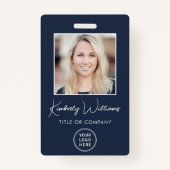 ロゴQRコードブルー従業員の写真ID バッジ (正面)