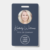 ロゴQRコードブルー従業員フォトIDバッジ バッジ (表面)