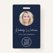 ロゴQRコードブルー従業員フォトIDバッジ バッジ (正面)