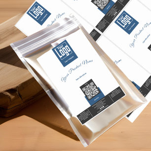 ロゴQRコードブルー白黒大型製品ラベル シール