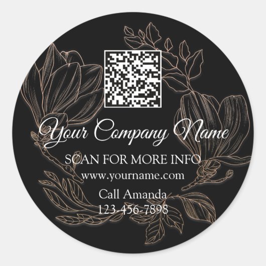 ロゴQRコードプロモーションショップフローラバラブラック ラウンドシール (正面)