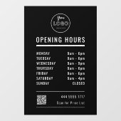 ロゴQRコード付きブラックでの営業営業時間 ウィンドウサイン (シート)