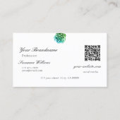 ロゴQRコード付きプレーンティール(緑がかった色)ホワイトの素敵なバラ 名刺 (裏面)