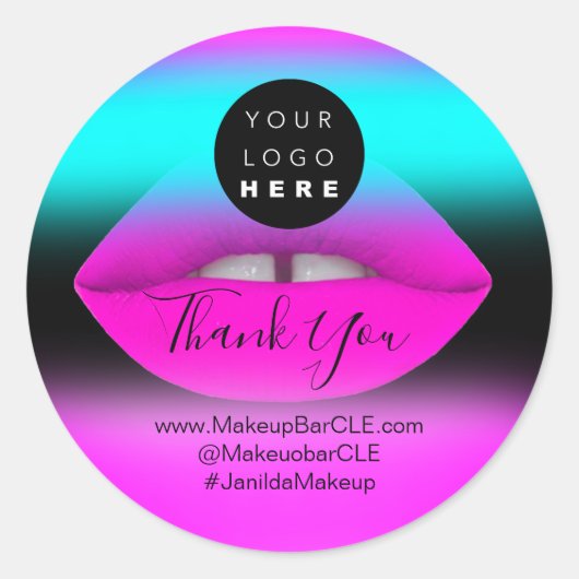 ロゴQRコード名感謝していショッピングピンクリップブラック ラウンドシール (正面)