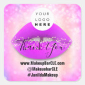 ロゴQRコード名感謝していショッピングピンクリップ赤面 スクエアシール (正面)