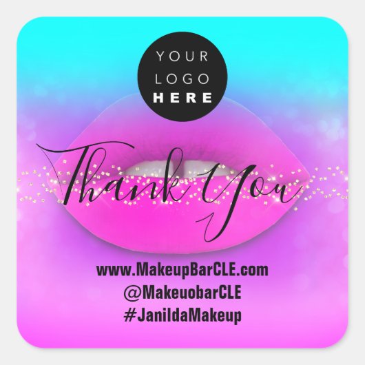 ロゴQRコード名感謝していショッピング唇 スクエアシール (正面)