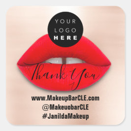 ロゴQRコード名感謝していショッピング赤い唇のスキン スクエアシール