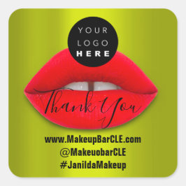 ロゴQRコード名感謝していショッピング赤い唇の緑 スクエアシール