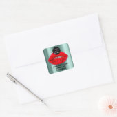 ロゴQRコード名感謝していショッピング赤い唇ティール(緑がかった色) スクエアシール (封筒)