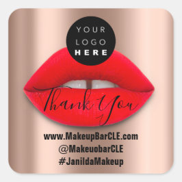 ロゴQRコード名感謝していショッピング赤い唇バラ スクエアシール