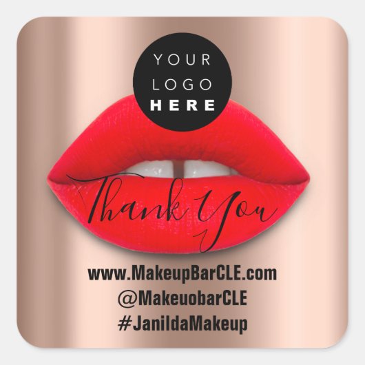 ロゴQRコード名感謝していショッピング赤い唇バラ スクエアシール (正面)