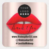 ロゴQRコード名感謝していショッピング赤い唇バラ スクエアシール (正面)