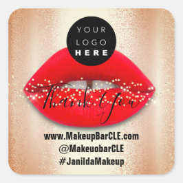 ロゴQRコード名感謝していショッピング赤い唇バラ スクエアシール