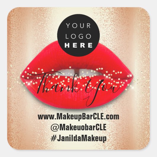 ロゴQRコード名感謝していショッピング赤い唇バラ スクエアシール (正面)