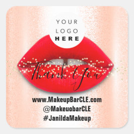 ロゴQRコード名感謝していショッピング赤い唇バラ スクエアシール