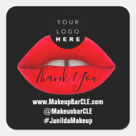 ロゴQRコード名感謝していショッピング赤唇ブラック スクエアシール