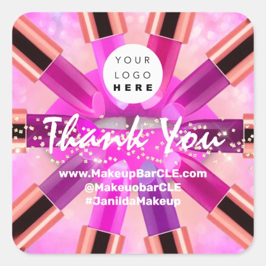 ロゴQRコード名感謝していショッピング金ゴールドバラ唇 スクエアシール (正面)