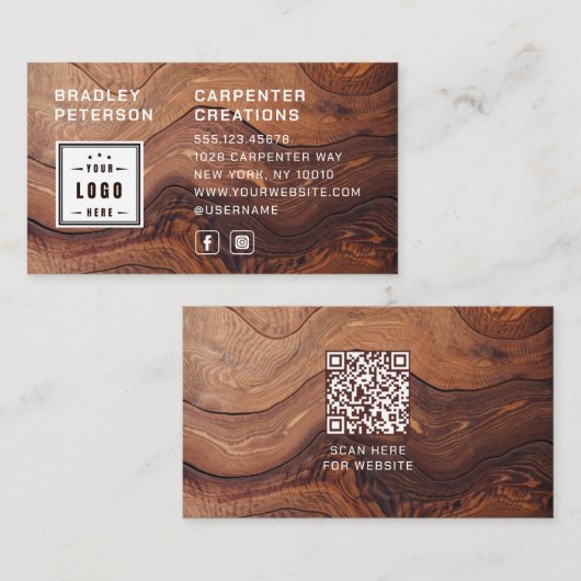ロゴQRコード木工モダン業建築 名刺 (正面/裏面)