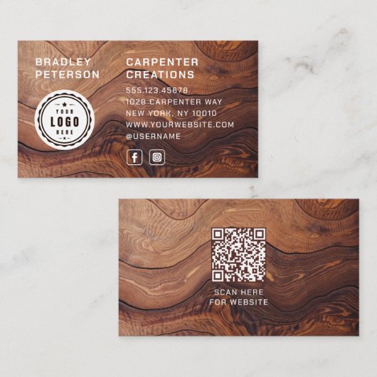 ロゴQRコード木工モダン業建築 名刺 (正面/裏面)