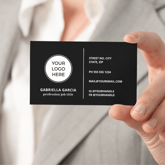 ロゴQRコード汎用デザインブラックビジネスカード 名刺